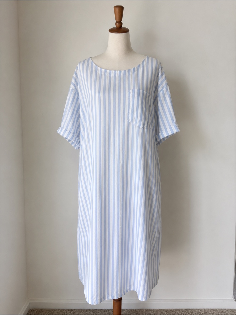 Laura Ashley Light Blue & White Striped Midi Dress
